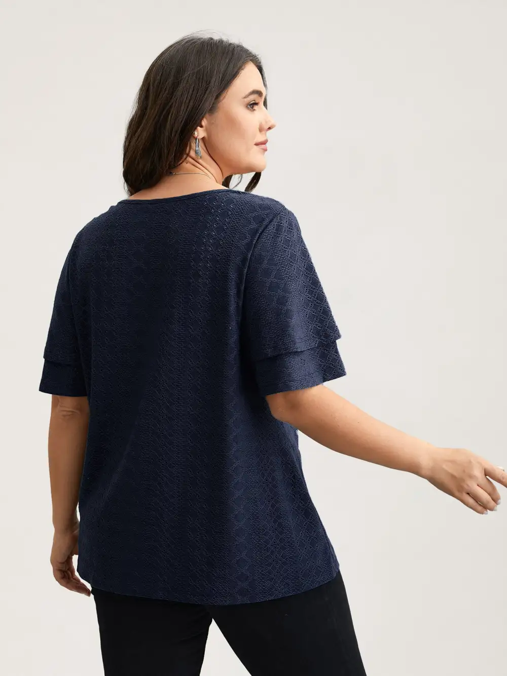 Jacquard Textured Lotus Leaf Sleeve Top