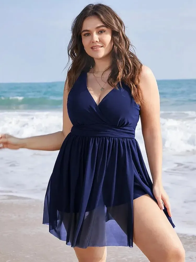 Sculpt Waist Ruched Split Hem Swim Dress