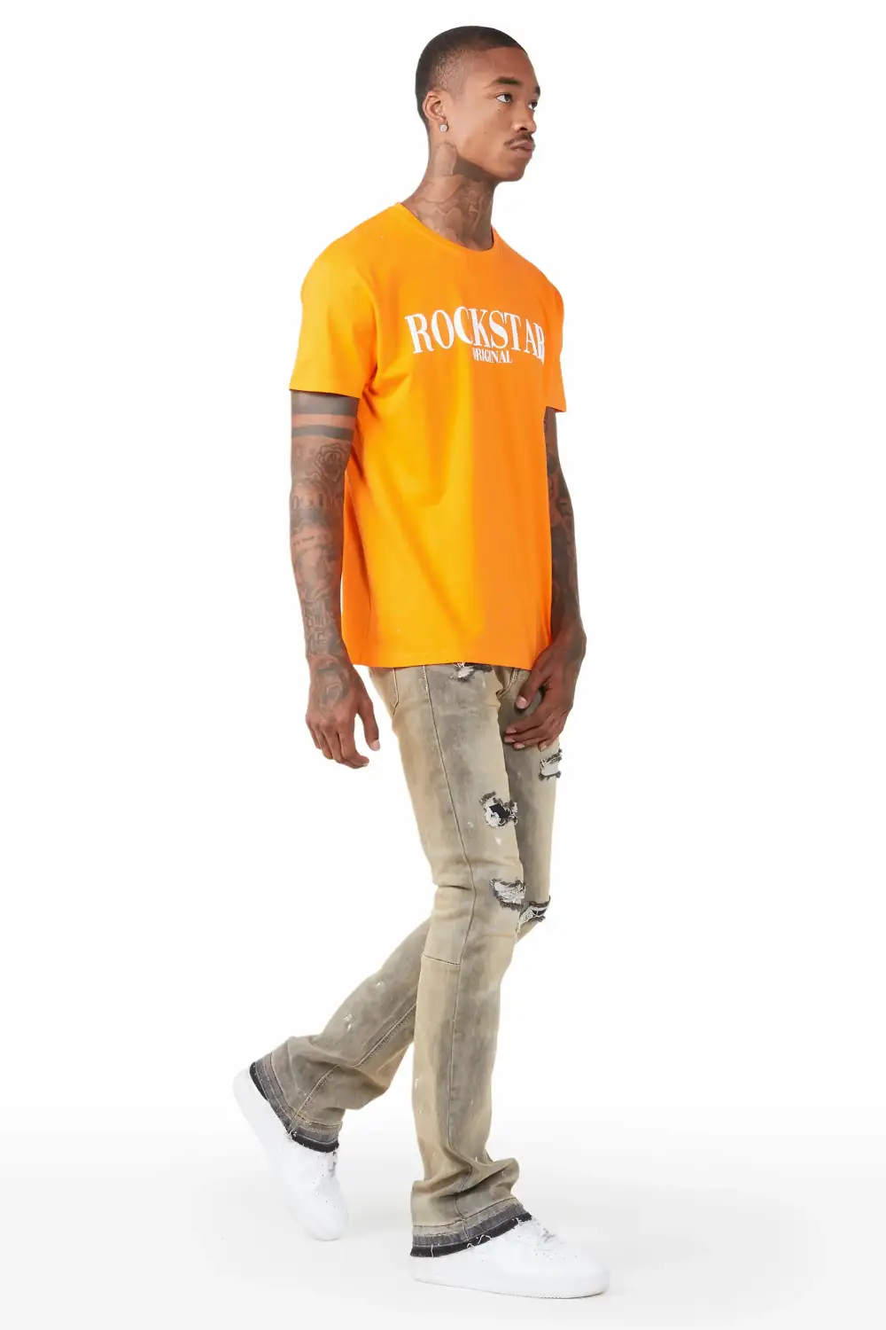 Garth Grey Patched Stacked Flare Jean