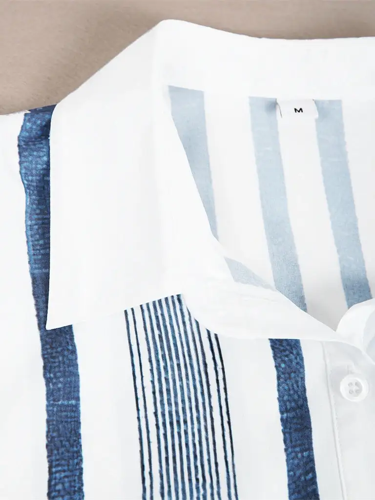 Double Pocket Vertical Blue and White Stripe Tunic Top