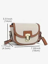 Women's Crossbody Bag – Vintage Leather Trim Small Shoulder Purse with Buckle Closure – Beige and Brown, Ideal for Daily Use and Travel
