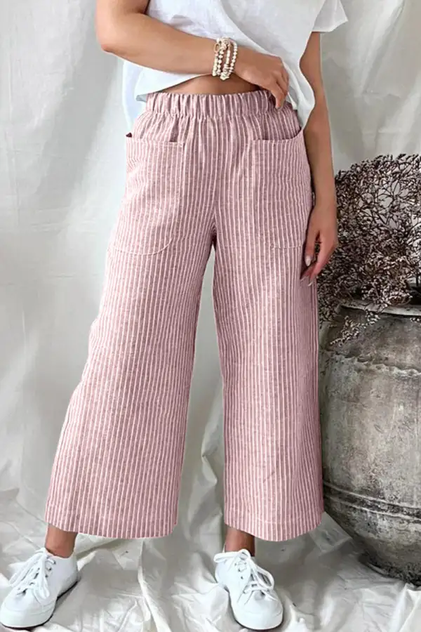 Casual Solid Pocket Loose Straight Bottoms(5 Colors)