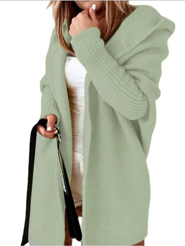 Women's Cardigan Hooded Solid Color Stylish Basic Casual Long Sleeve Loose Sweater Cardigans Hooded