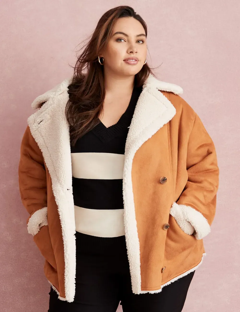 Faux-Suede Notch-Collar Coat