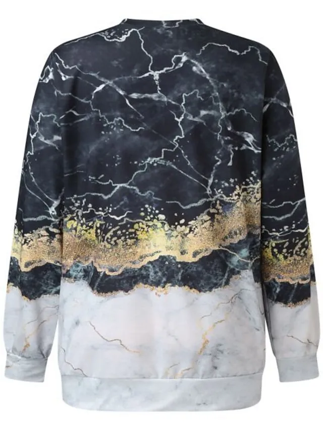 Women's Sweatshirt Pullover Sports Basic Black Blue Green Graphic Abstract Street Casual Round Neck Long Sleeve Top Micro-elastic Fall & Winter