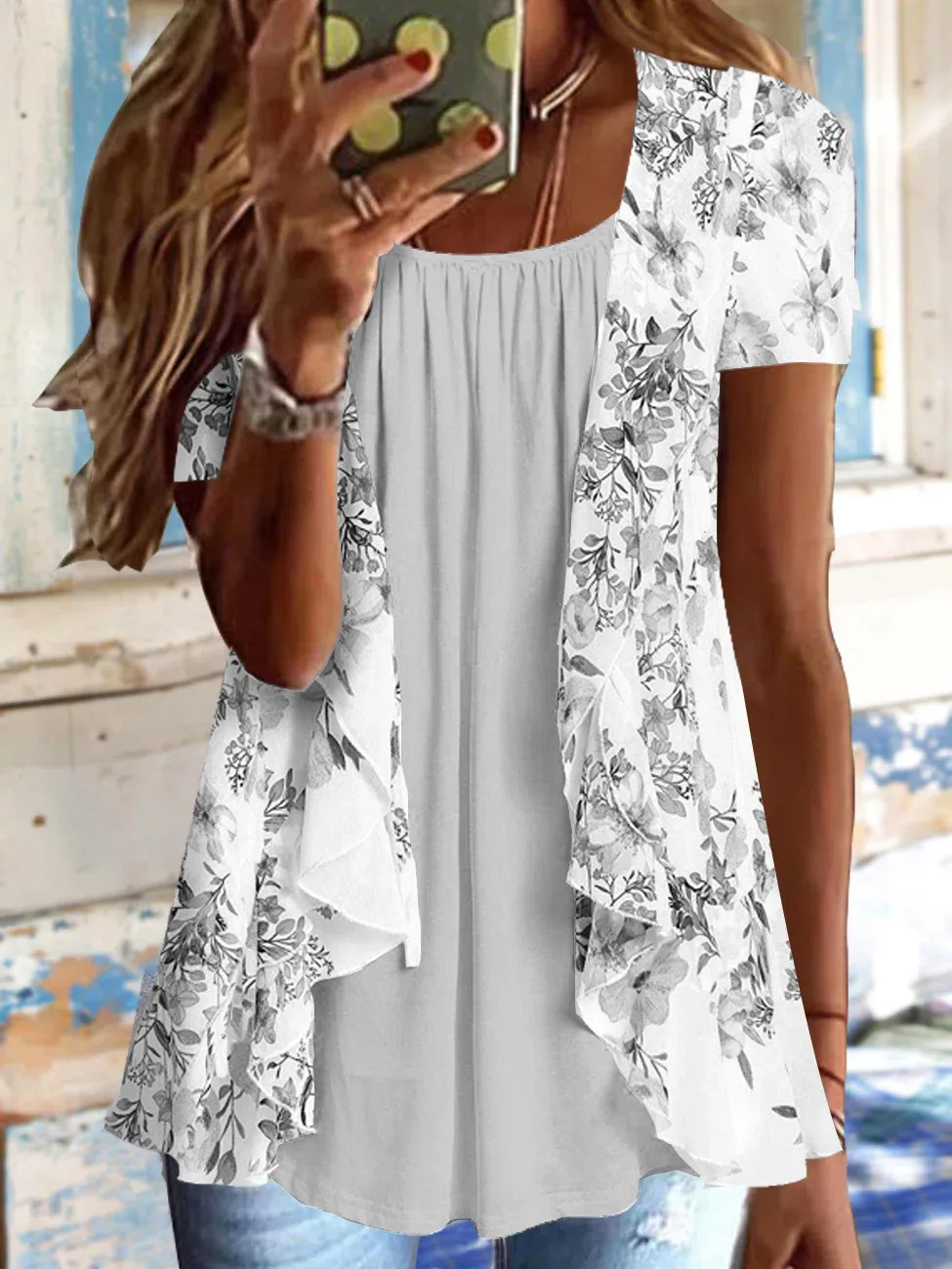 Crew Neck Floral Casual Fit Tunic Tops