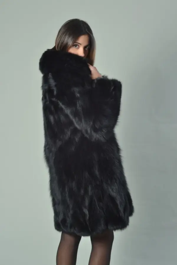 Black Fox Fur Knee Length Jacket