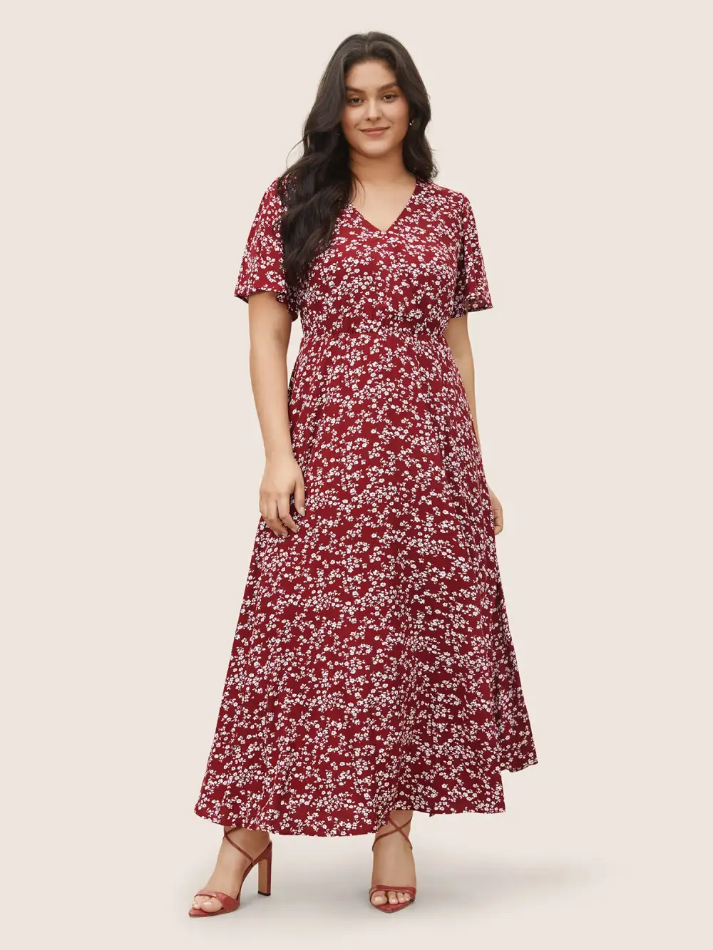 Bloom Dress - Flutter Sleeve Ditsy Floral Pocket Split Maxi Dress