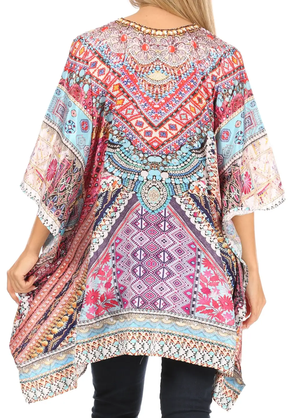 Women's Caftan Poncho Cover up V neck Top Lace up With Rhinestone