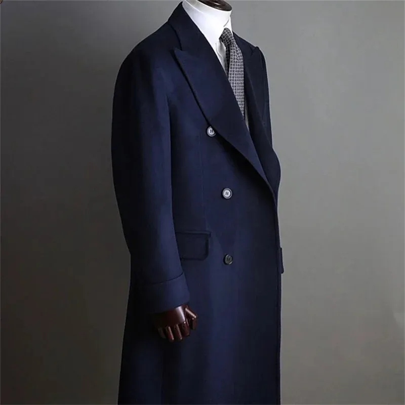Men's Winter Coat Casual Solid Lapel Collar Double-Breasted Long Sleeve Mid-Length Fur Coats