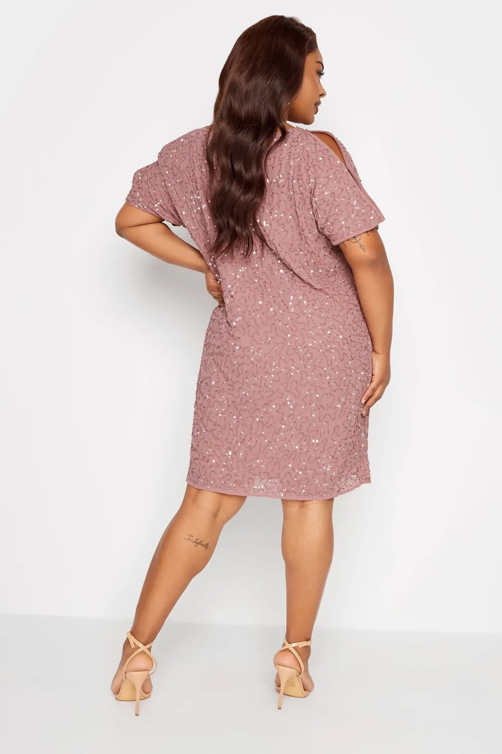 LUXE Curve Blue Sequin Hand Embellished Cape Dress