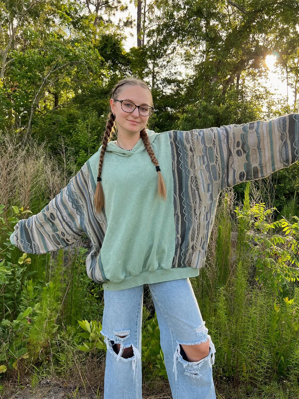 Green Streetwear Leisure Hoodie Sweatshirts