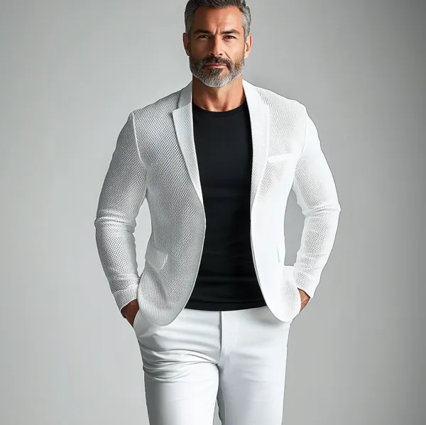 Men's Hollow Out Lapel Collar Button Solid Long Sleeve Blazer