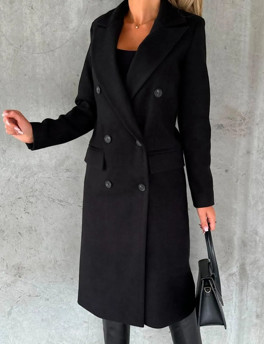 Womens Long Wool Coat Double Breasted Trench Coat Fall Winter Clothes