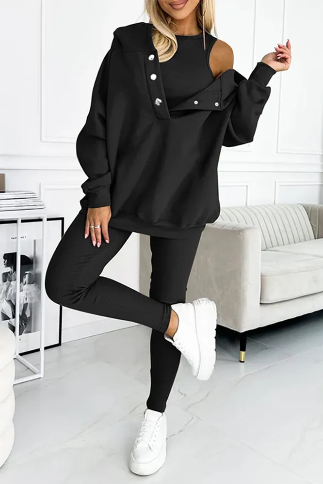 Women's casual fashion vest & hooded sweatshirt and slim pants three-piece set