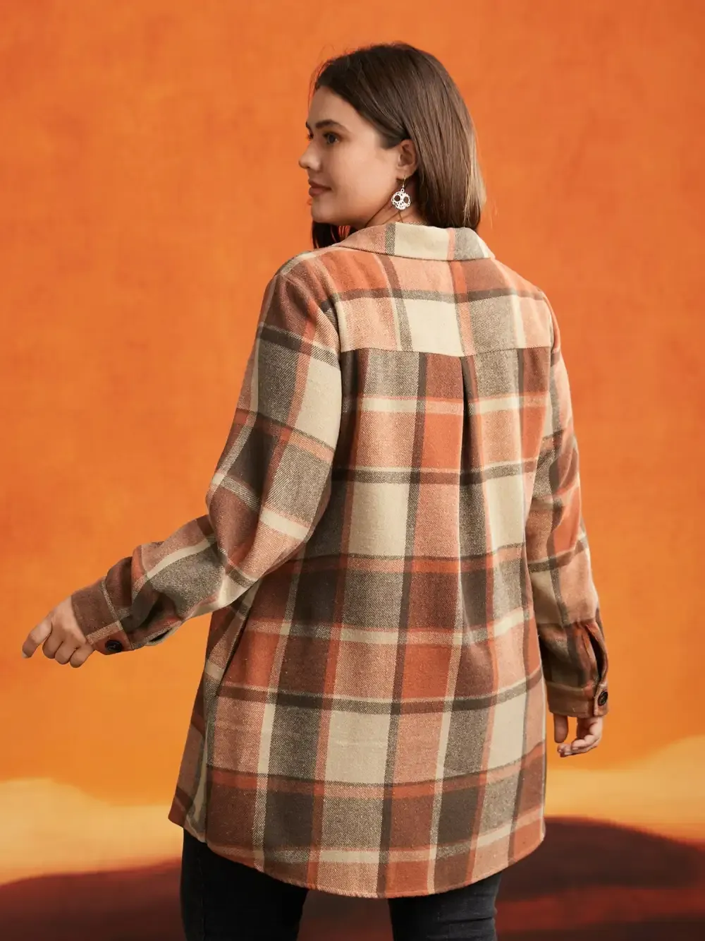 Halloween Plaid Chest Pockets Long Jacket