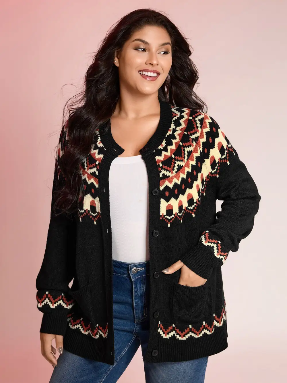 Fair Isle Halloween Print Pockets Knit Cardigan