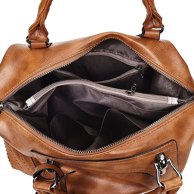Women's Handbag Boston Bag Office Daily Pendant Buckle Solid Color Black Pink Brown