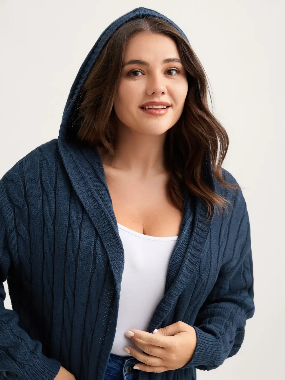 Cable Knit Hooded Long Knit Cardigan