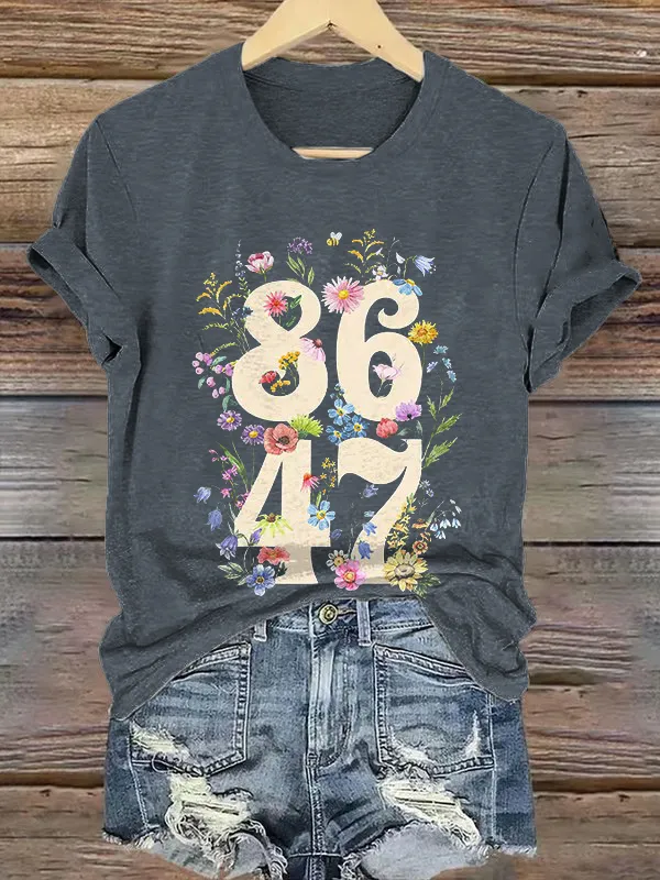 Women'S T-Shirt Vintage Flowers 86 47 Printed T-Shirt Round Neck Pure Cotton Short Sleeves