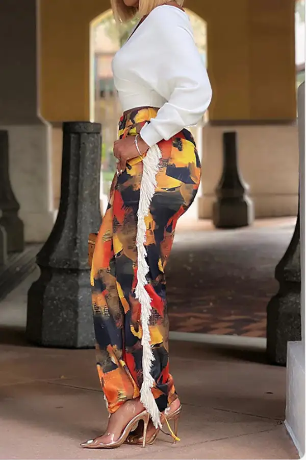 Graffiti Print Side Tassel Pants