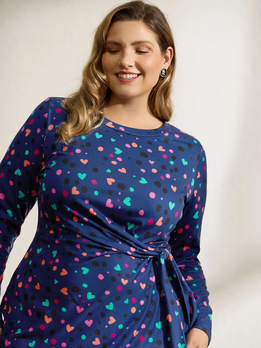 Supersoft Colorful Polka Dot Hearts Knot Midi Dress