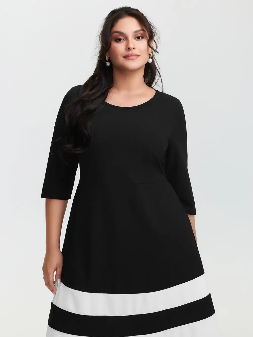 Color Stripes Pockets Midi Dress