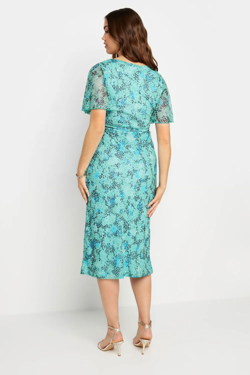 LTS Tall Blue Leopard Print Mesh Midaxi Wrap Dress