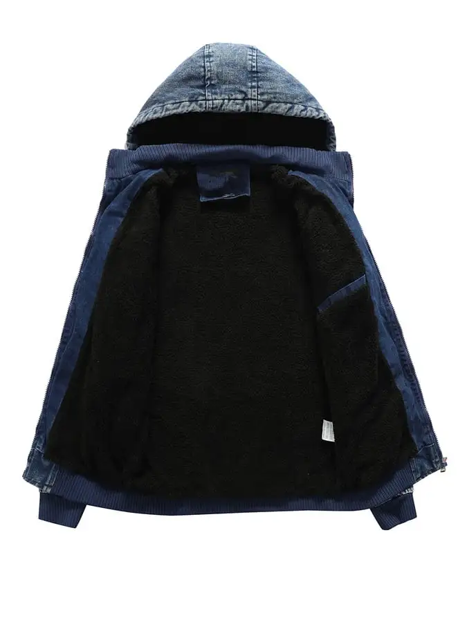 Men's Vintage Washed Denim Plus Fleece Warm Outdoor Jacket