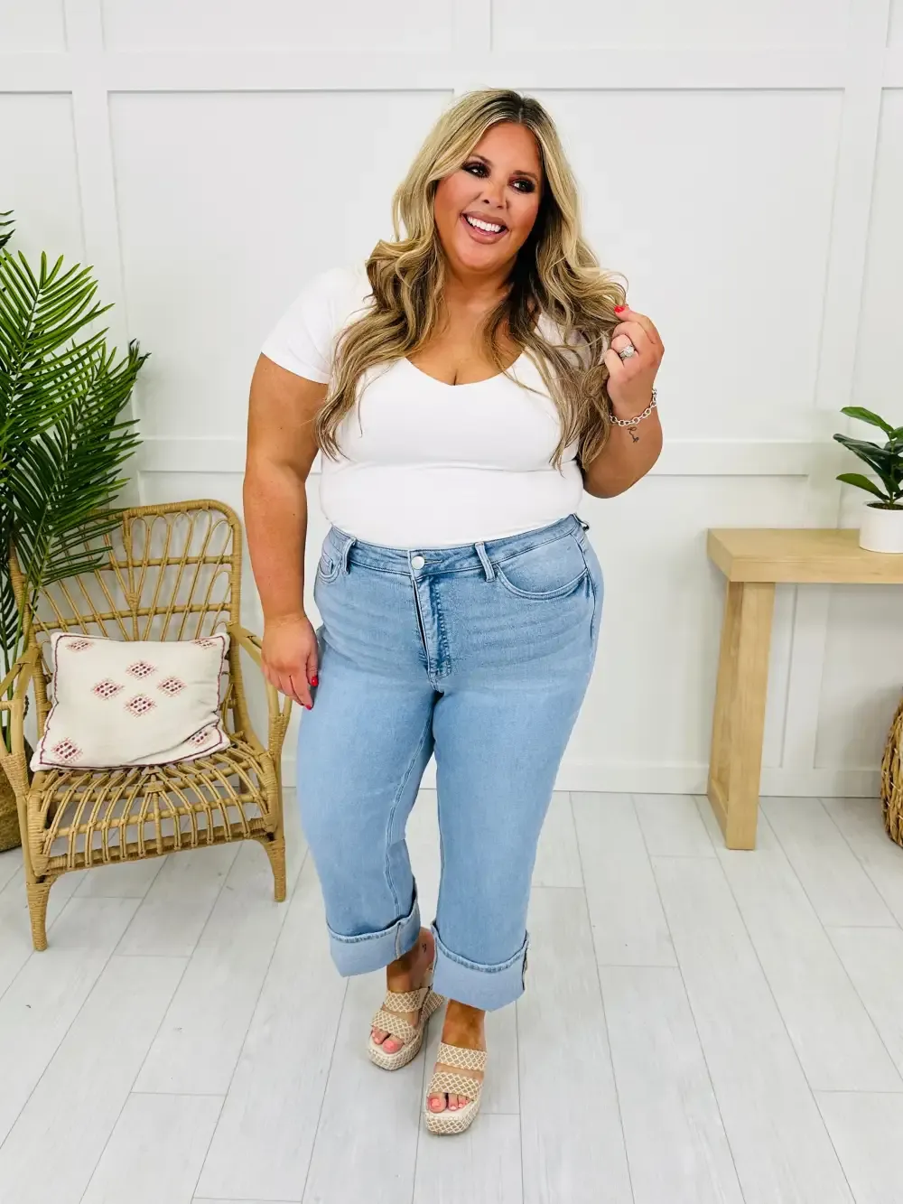 New Love Tummy Control Slim Wide Leg Jeans