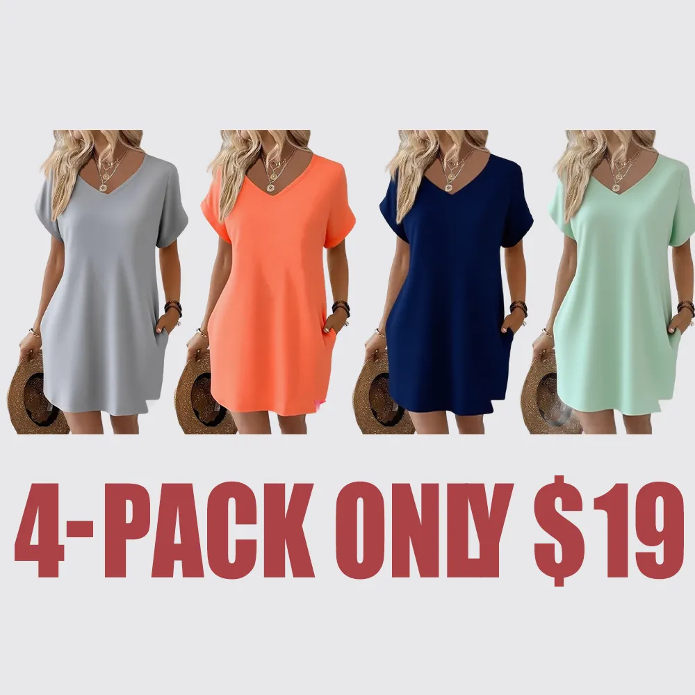 Women's V-Neck T-Shirt Dress – Casual Short Sleeve Summer Dress for Everyday Wear