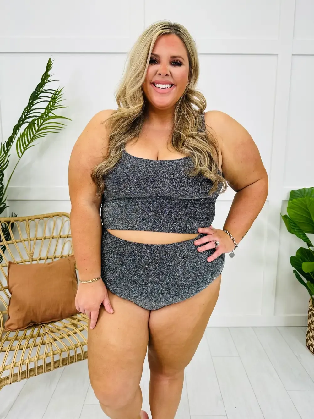 The Olivia Swim Top in Black Shimmer