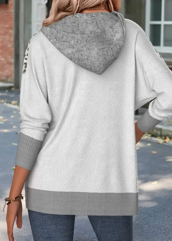 Grey Tummy Coverage Leopard Long Sleeve Hoodie