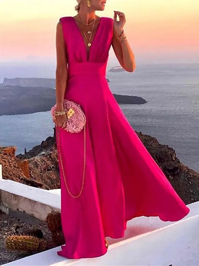 Women's Casual Dress Swing Dress Floral Dress Long Dress Maxi Dress Green Blue Pink Sleeveless Floral Print Spring Summer Deep V Hot Daily 2023 S M L XL XXL
