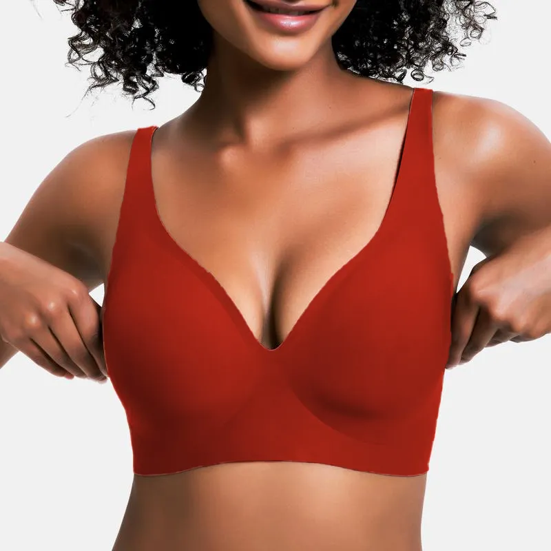 Women's Seamless Push-Up Wireless Bra – Deep V Bralette for Everyday Comfort