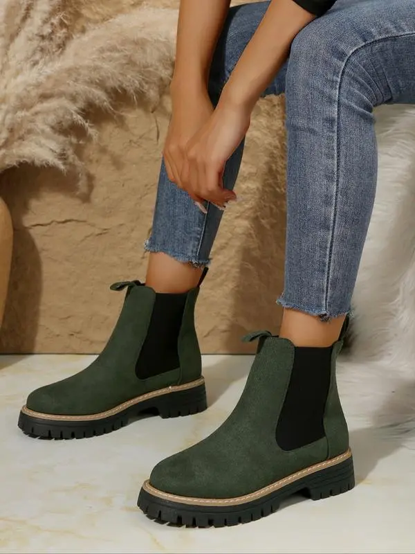 Chunky Sole Chelsea Boots for Women, Trendy High Heel Ankle Boots