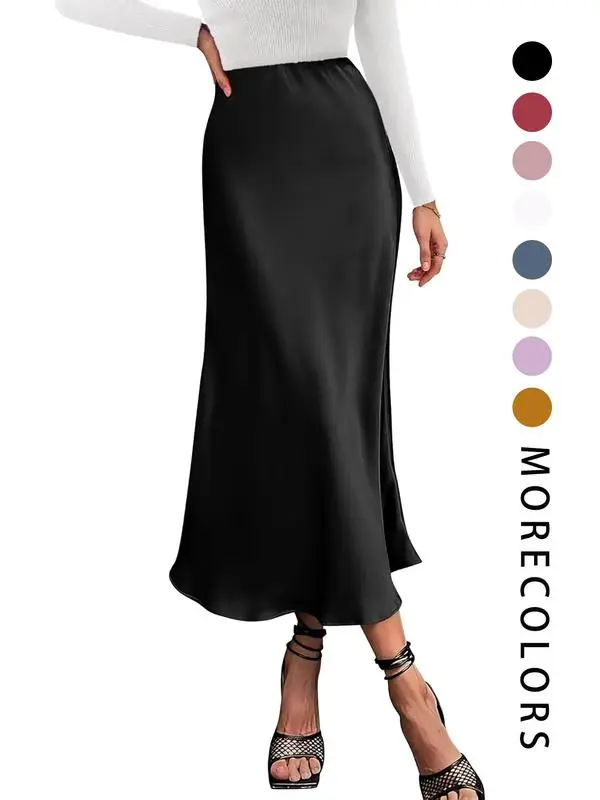 Women's High Waist Flared Skirt – Elegant Solid Color Skirt for Summer, Formal Events, Parties & Wedding Guest Outfits