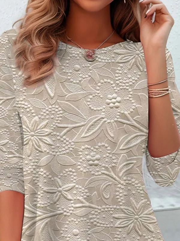 Women's T shirt Long Sleeve Top 3D Print Floral Casual Regular Tops Daily Print Silver Pink Sky Blue Khaki Spring Fall Prefall