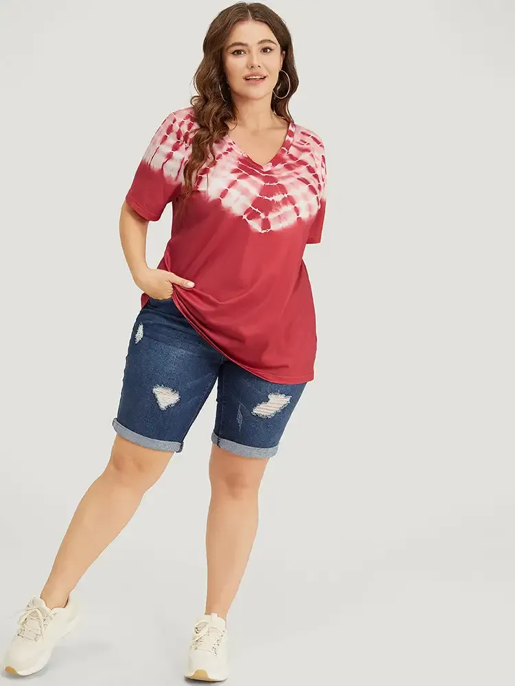 Tie Dye Short Sleeve V Neck T-shirt