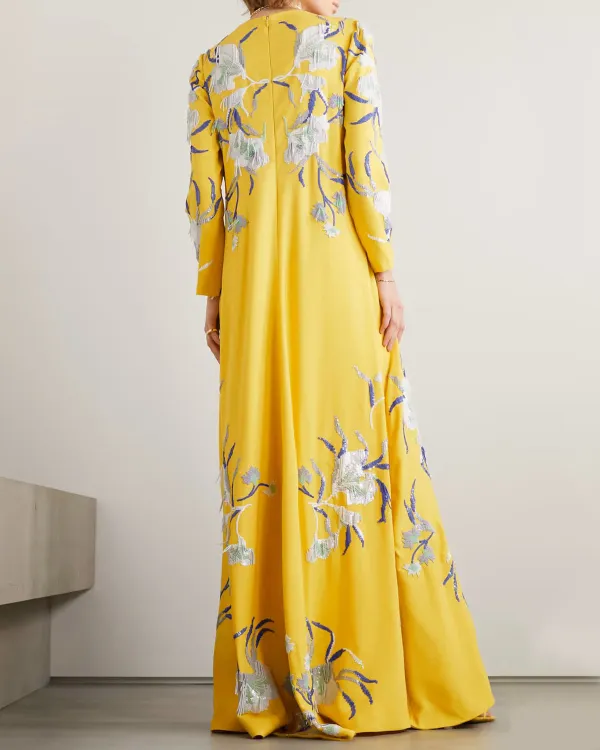 Elegant Flower Embroidery Sequin Kaftan