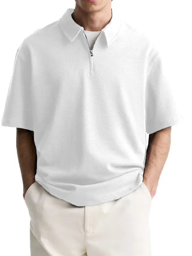 Men's Casual Basic Zipper Short Sleeve Polo Shirt
