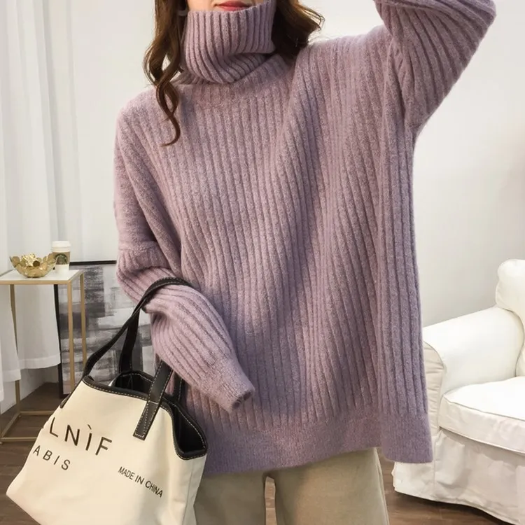 Turtleneck Lazy Pit Strip Retro Sweater