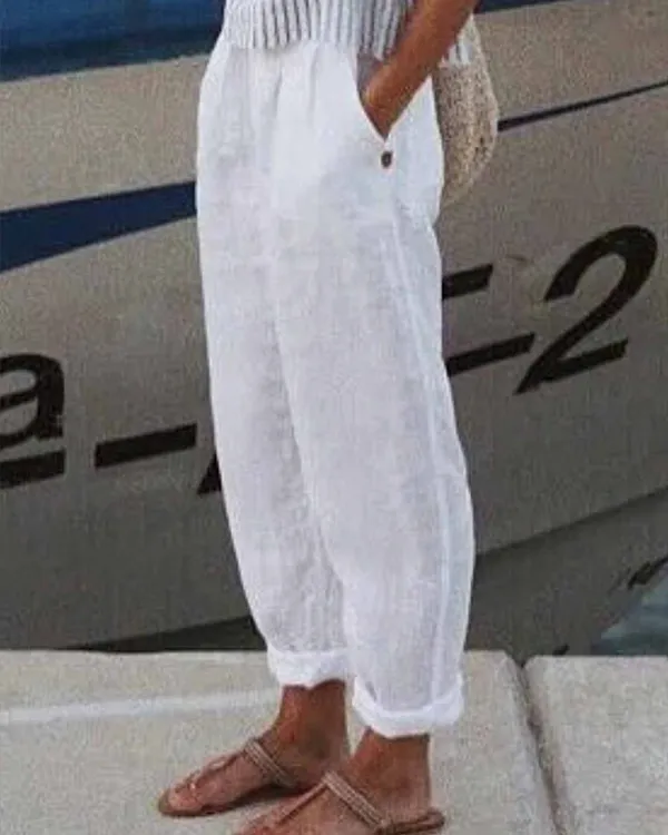 Solid Loose with Pockets Casual Pants