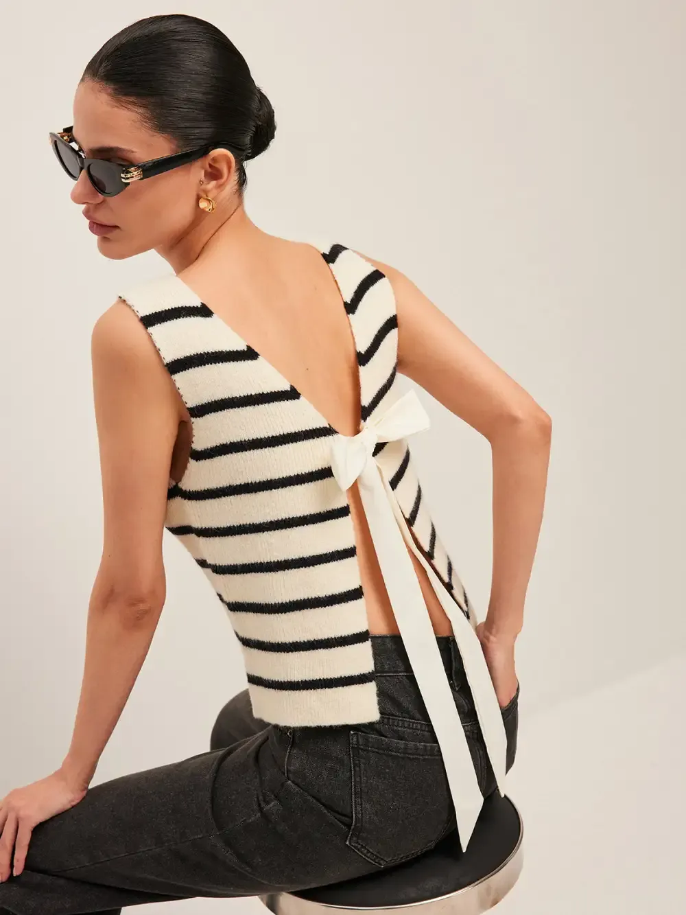 Bow Back Detail Striped Sweater Vest