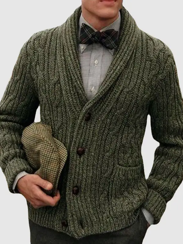 Men's burlap single-breasted knitted cardigan sweater