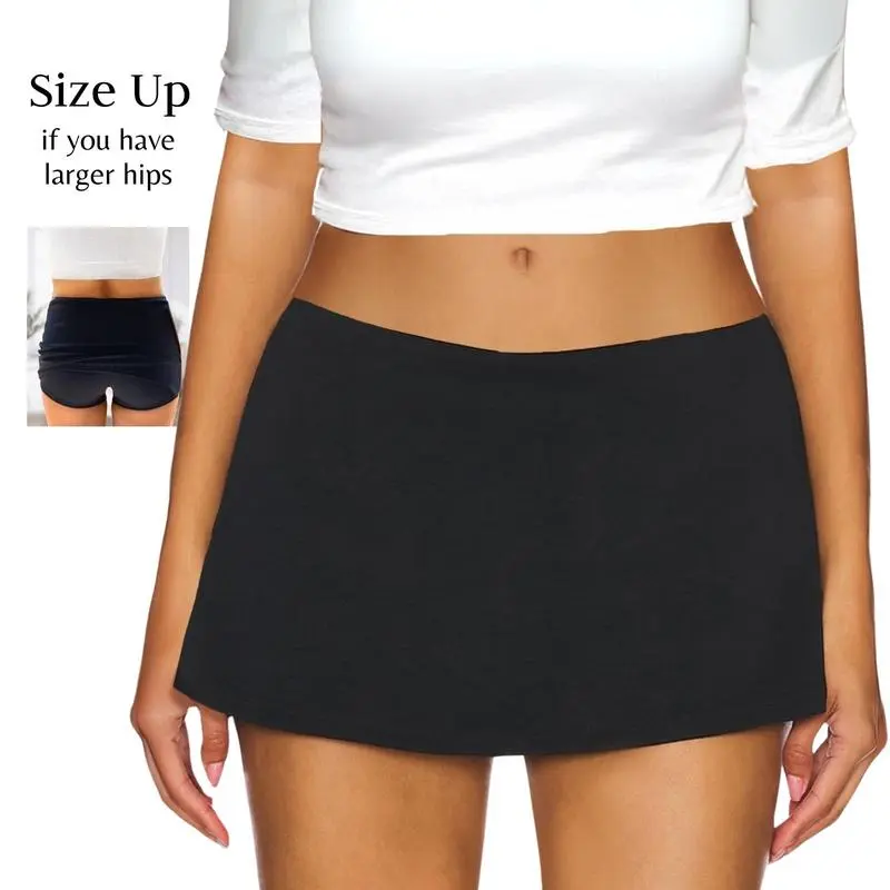 Women's Low Rise Micro Mini Skort – Stretchy Black Skirt with Built-In Shorts