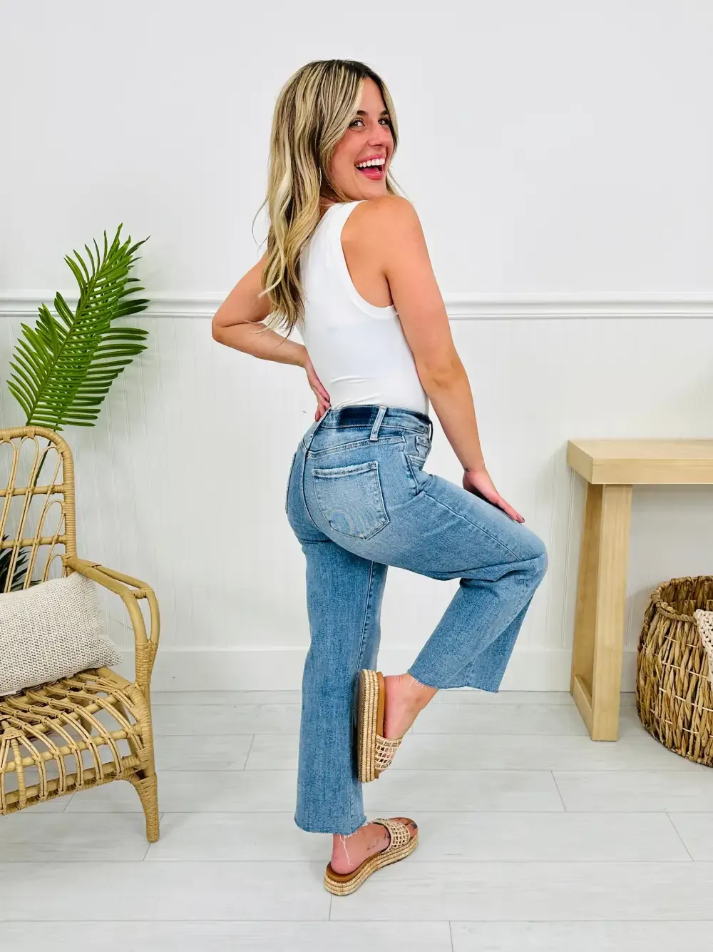 Met You In The Summer Tummy Control Wide Leg Cropped Jeans