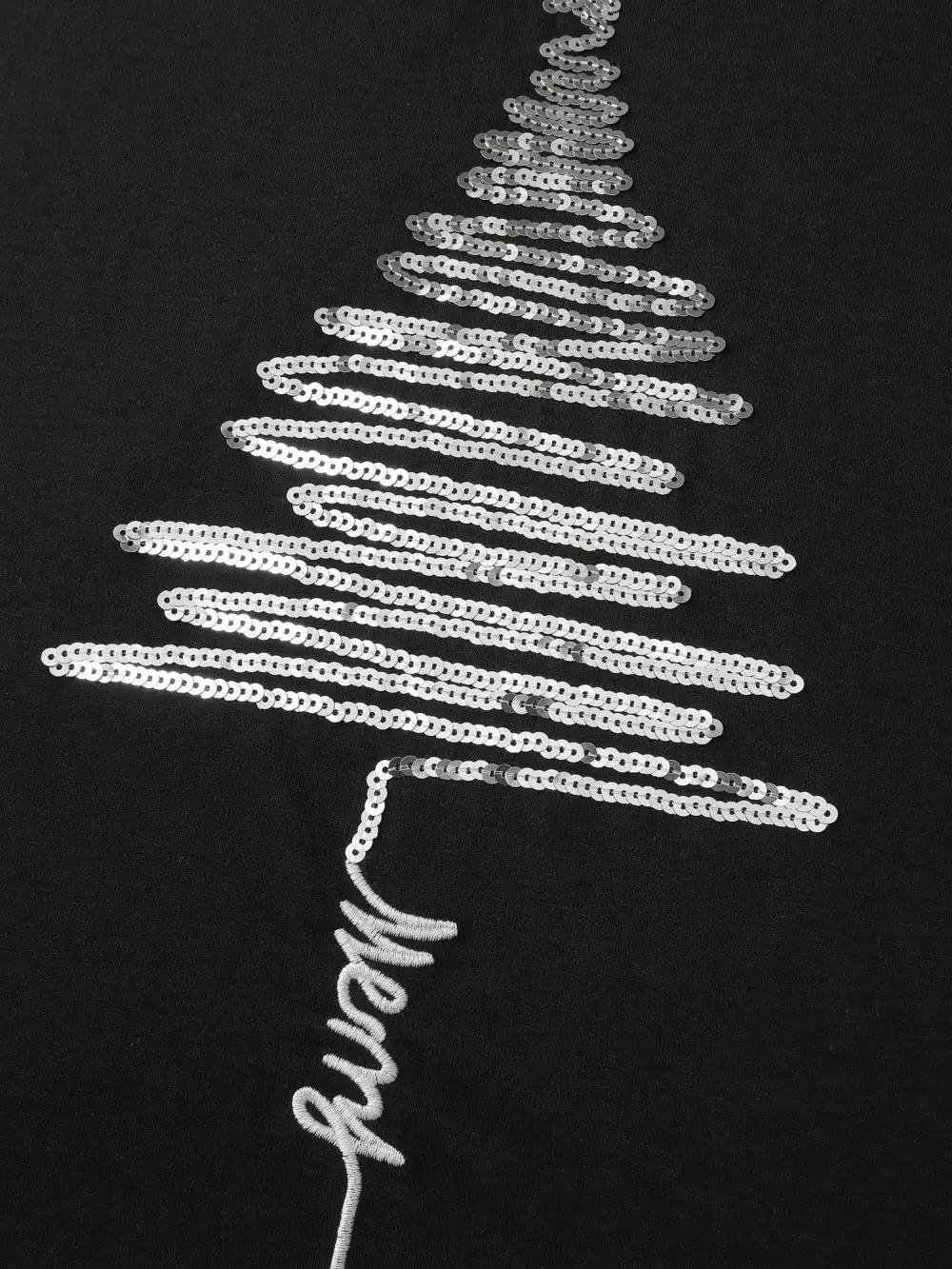 Sequin Cord Embroidered Tree Round Neck T-Shirt