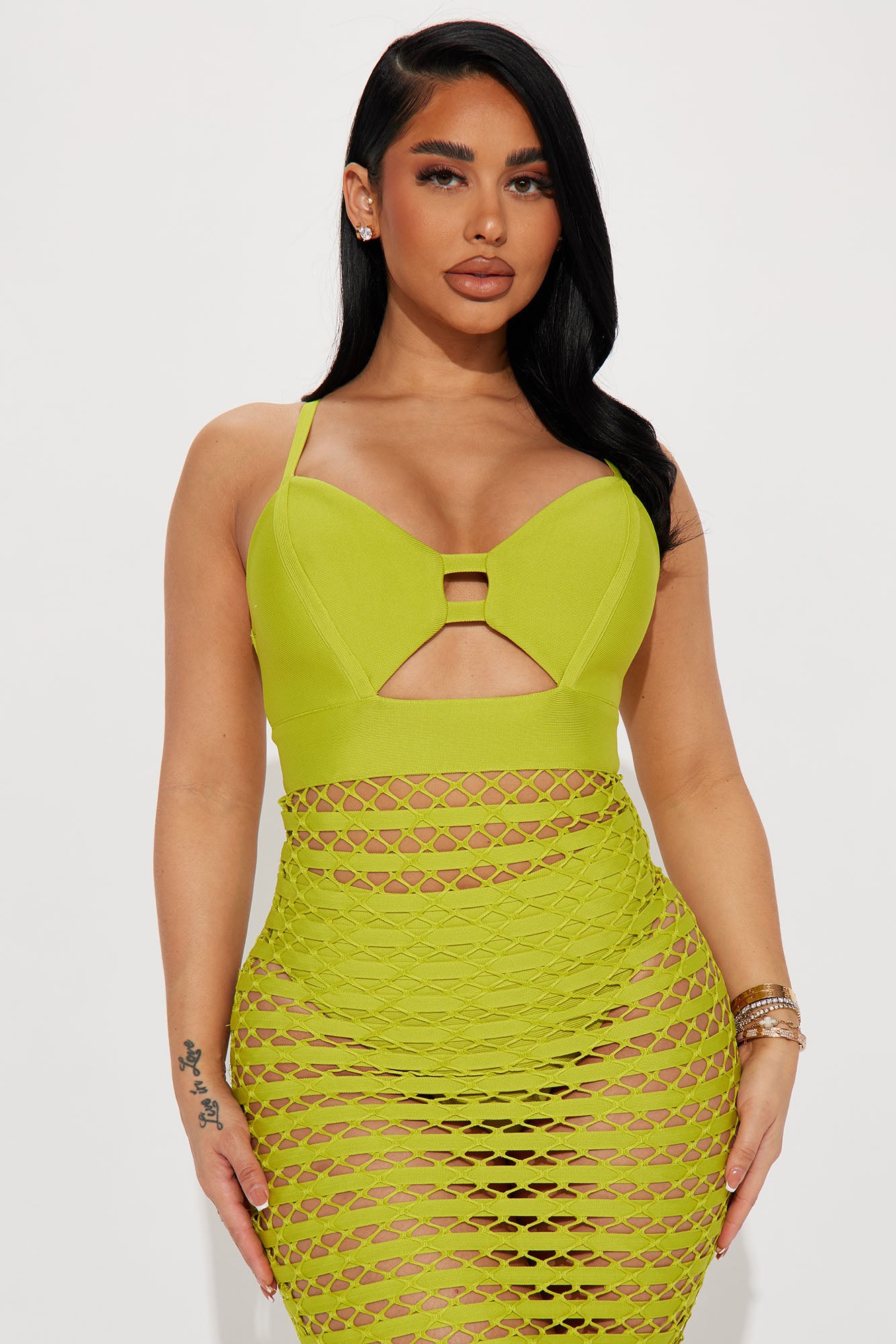 Naya Crochet Midi Dress - Chartreuse