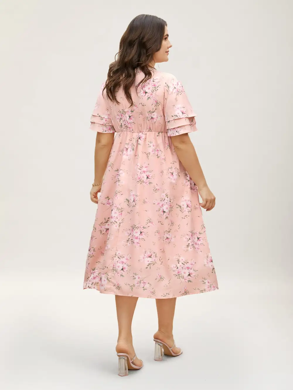 Floral Elastic Waist Tiered Ruffle Sleeve Dress